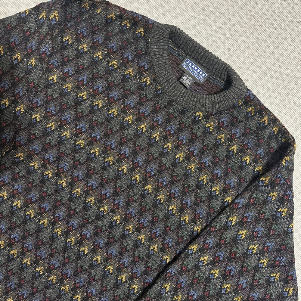 Jantzen Classics Vintage Geometric Diamond Knit Crewneck Sweater Gray Mens XL
